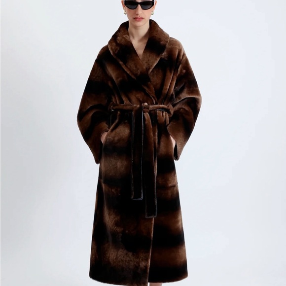 Nor Hammour Luxurious Brown Faux Fur Coat